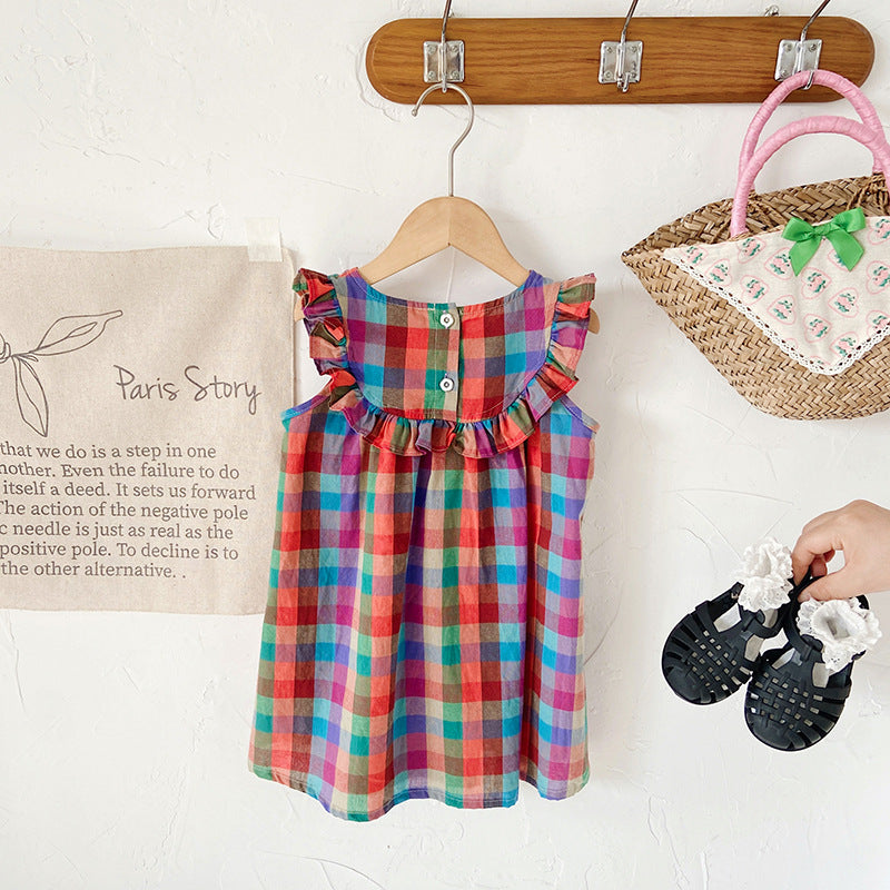 Baby Girl Colorful Plaid Pattern Sleeveless Dress by MyKids-USA™