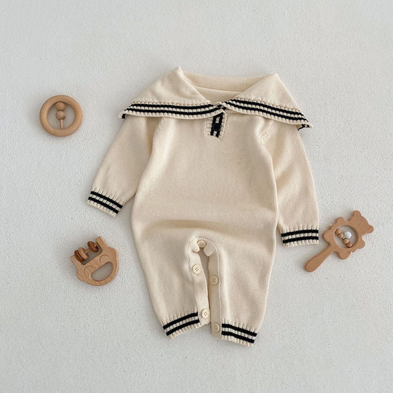 Baby Solid Color Sailor Style Knitted Lapel Cardigan & Jumpsuit Outfits by MyKids-USA™