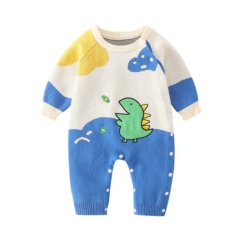Baby Dinosaur Pattern Colorblock Design Cute Knit Romper by MyKids-USA™