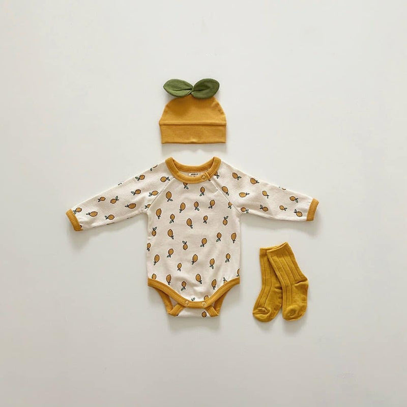 Baby Cherry Pattern Long Sleeves Autumn Triangle Bodysuit With Hat by MyKids-USA™