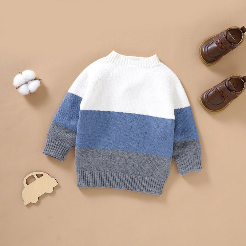 Baby Boy Color block Pattern Quarter Button Design Pullover Crewneck Knitwear Sweater by MyKids-USA™