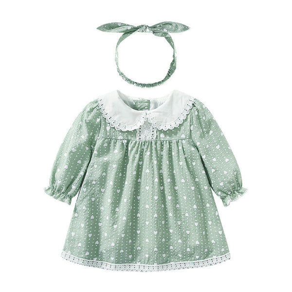 Baby Girl Heart Polka Dot Print Lace Patchwork Design Long Sleeved Dress by MyKids-USA™