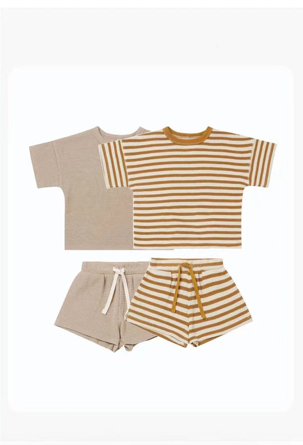 Baby Striped Pattern Color Matching Design Round Collar Short-Sleeved Top Combo Shorts Soft Sets by MyKids-USA™