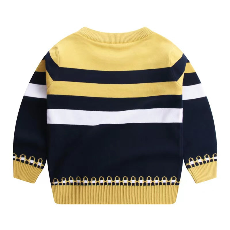 Boy Logo Patched Design Striped Pattern Fashion College Style Sweater by MyKids-USA™
