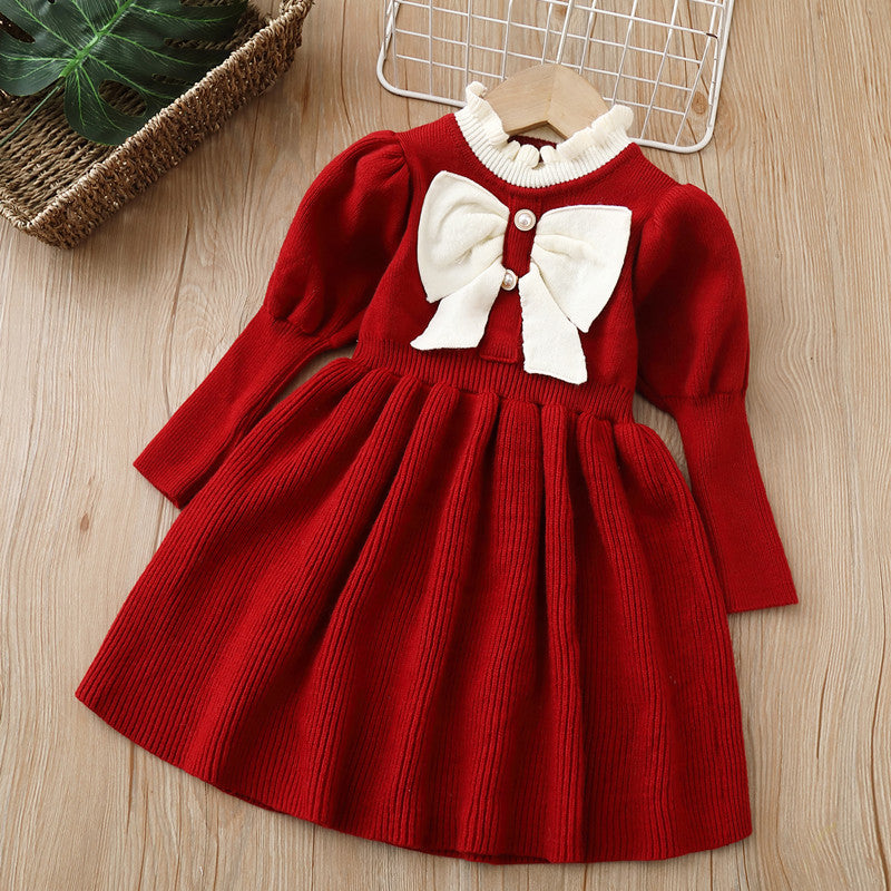 Baby Bow Patched Design Puff Sleeve Princess Dress by MyKids-USA™