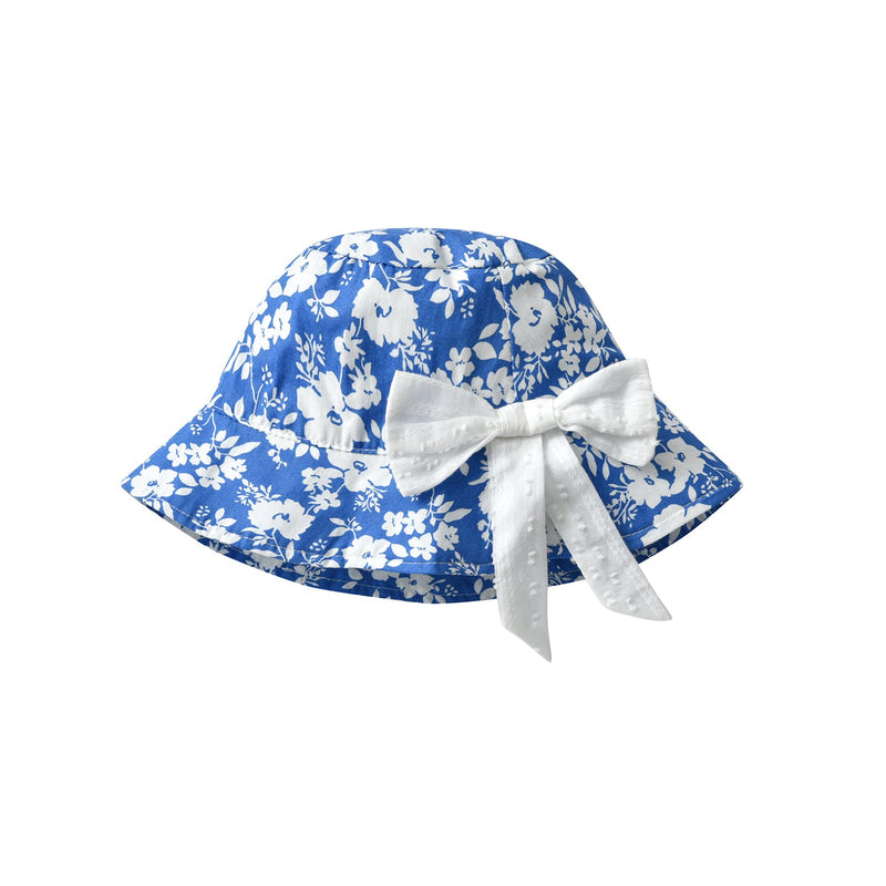Baby Girls Blue And White Porcelain Print Pattern Combo Hat In Summer by MyKids-USA™