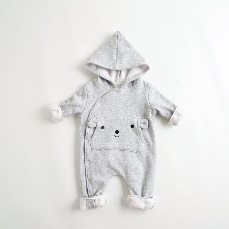Baby Cartoon Embroidered Pattern Side Snap Button Fleece Rompers With Hat by MyKids-USA™