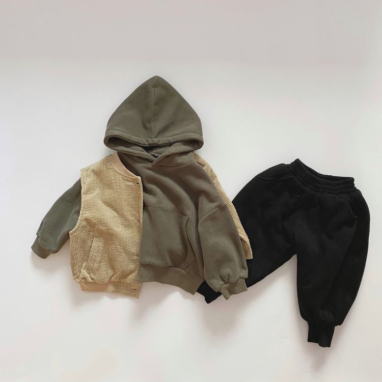 Baby Solid Color Long Sleeves Fleece Thermal Hoodies In Autumn Outfit Wearing by MyKids-USA™