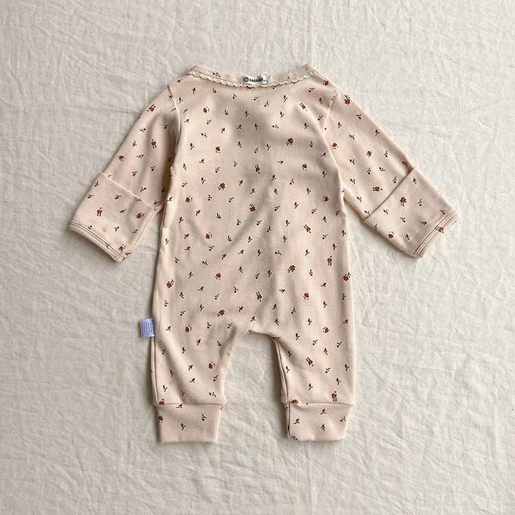 Baby Flower Pattern & Solid Color Lace Design Button Front Jumpsuit by MyKids-USA™
