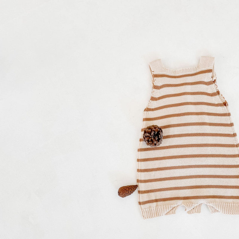 Baby Girl Striped Graphic Knitted Strap Sleeveless Jumpsuit With Pocket by MyKids-USA™