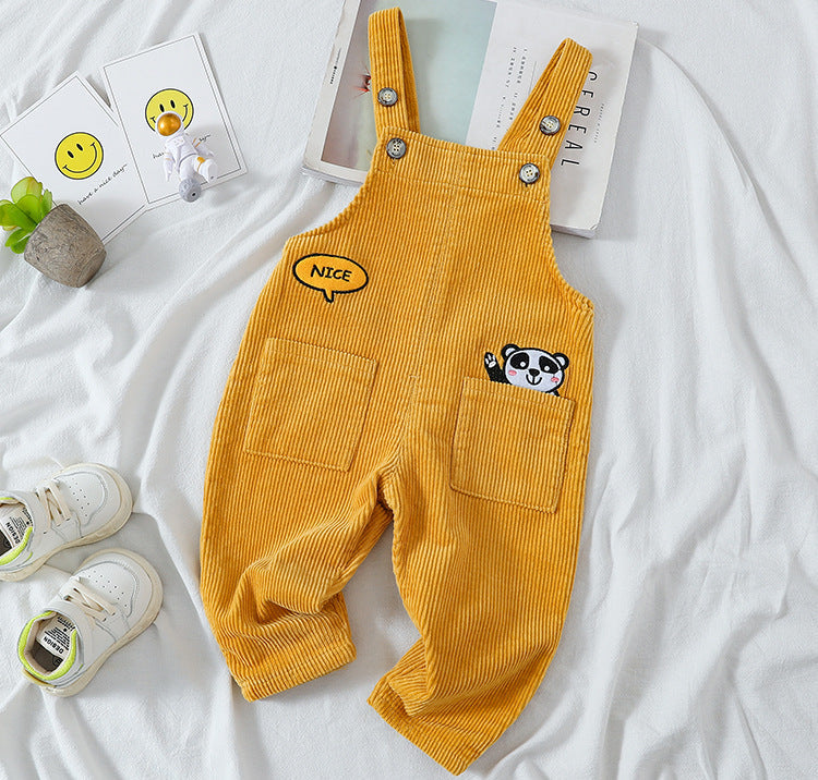Baby Unisex Embroidery Stylish Panda Pocket Front Design Overalls by MyKids-USA™