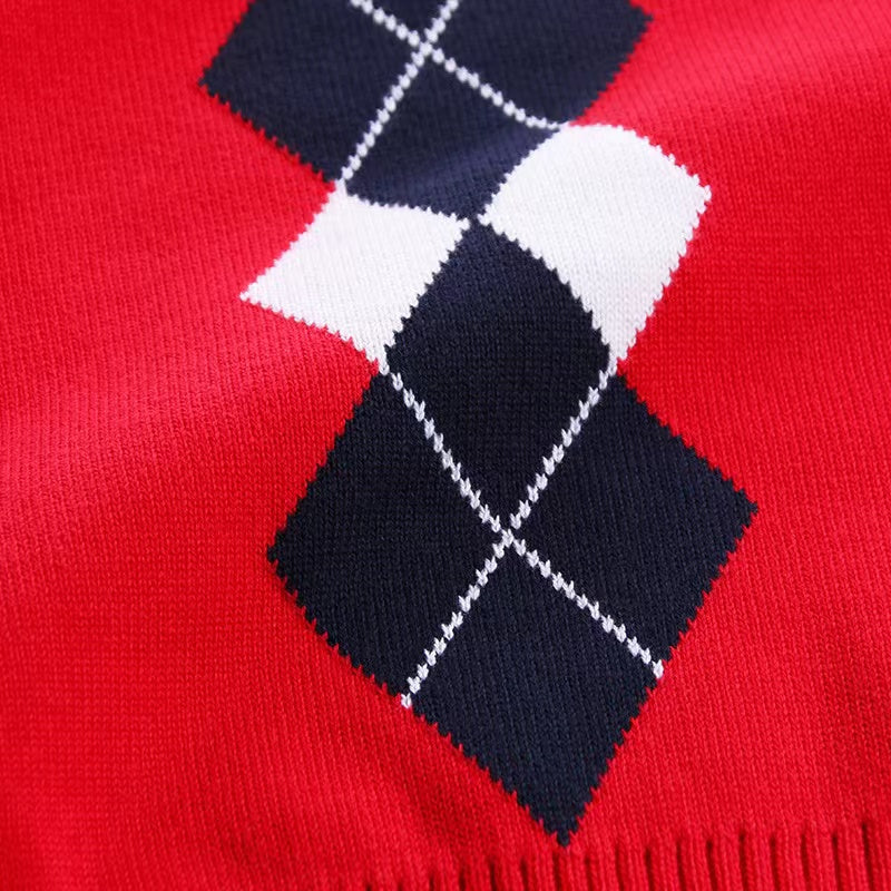 Boy And Girl Rhombus Pattern V-Neck College Style Sleeveless Vest Sweater by MyKids-USA™