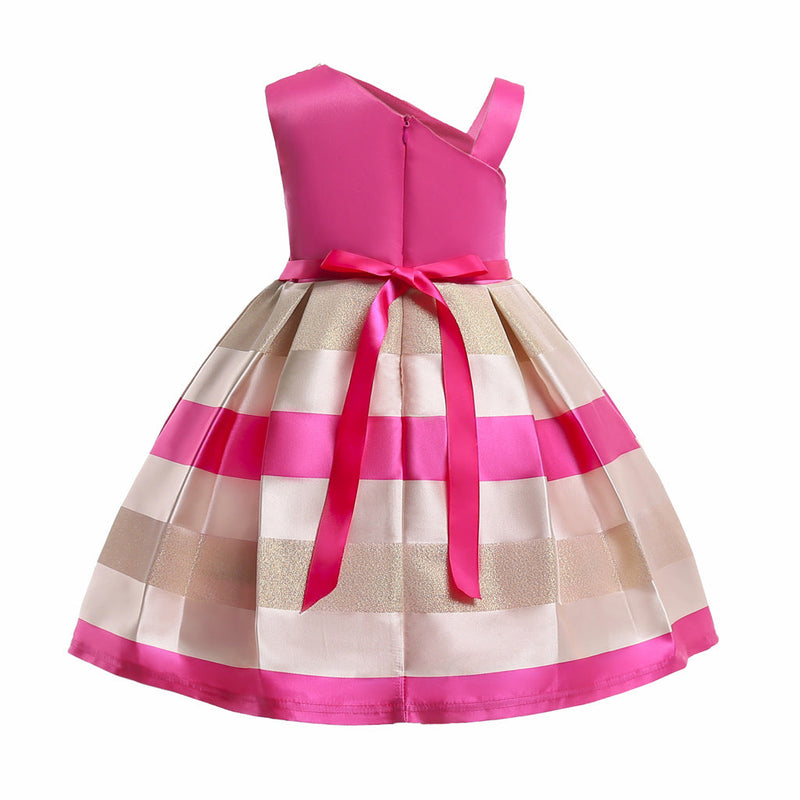 Baby Girl Floral Patched Pattern Striped Tutu Princess Dress One Shoulder Dress by MyKids-USA™