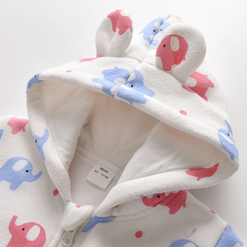 Baby Cartoon Elephant Pattern Zipper Front Design Rompers With Hat by MyKids-USA™