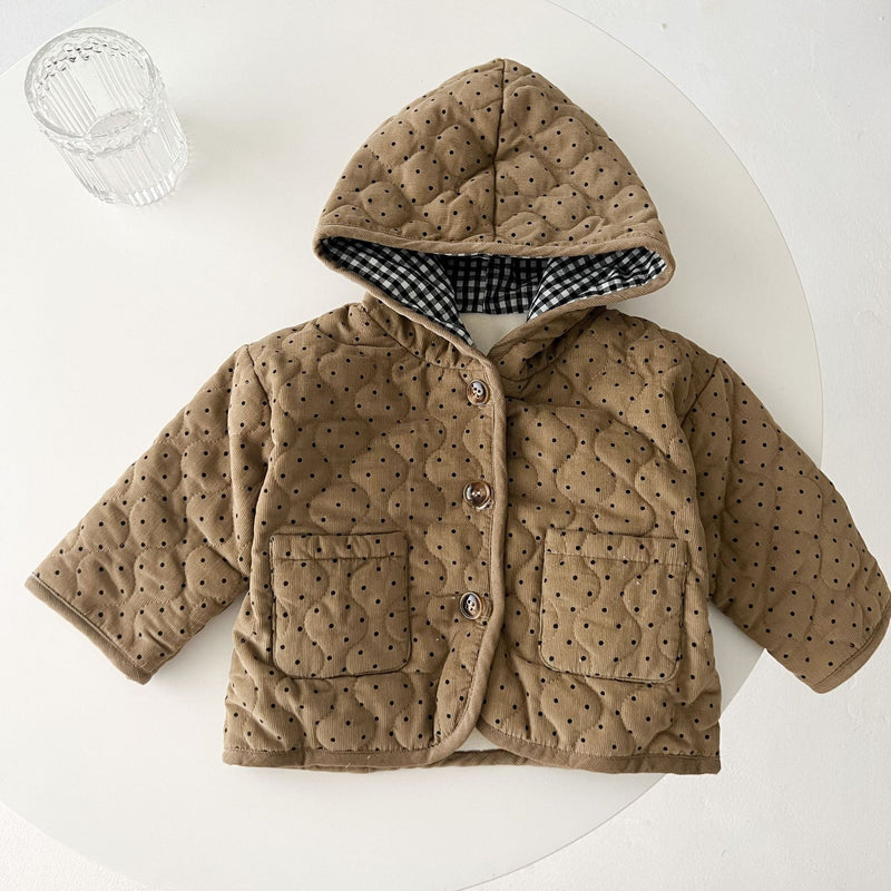 Baby Dot Pattern Corduroy Fabric Quilted Warm Coat With Hat by MyKids-USA™