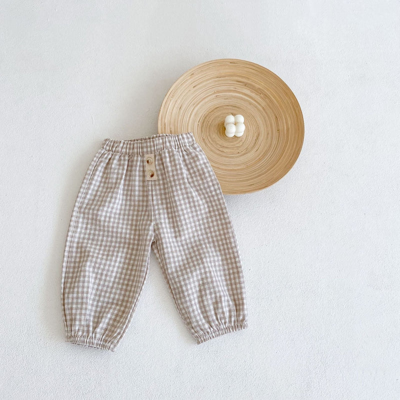 Baby Boy And Girl Plaid Pattern Buttoned Decoration Design Loose Trousers by MyKids-USA™