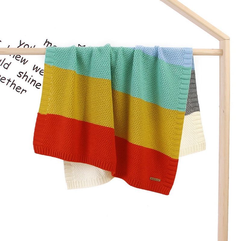 Kids Logo Patched Design Colorful Contrast Pattern Knittted Blanket by MyKids-USA™