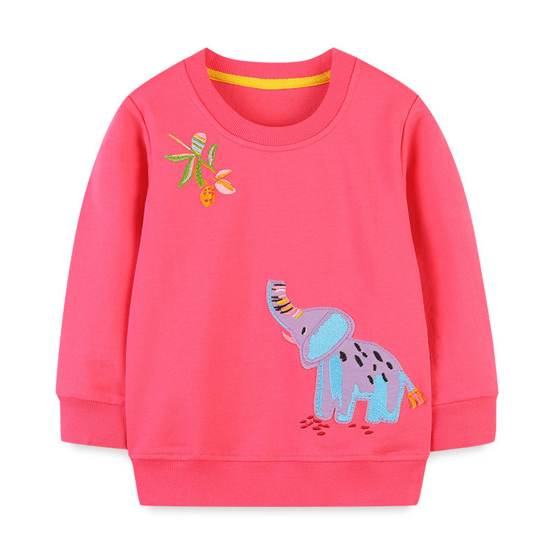 Baby Girl Cartoon Elepants Embroidered Pattern Solid Hoodies by MyKids-USA™