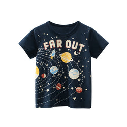Baby Boy Planet Print Short-Sleeved Soft T-Shirt In Summer Outfit Wearing by MyKids-USA™