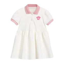 Kids Solid White Patchwork Pink Collar Short-Sleeved Dress by MyKids-USA™