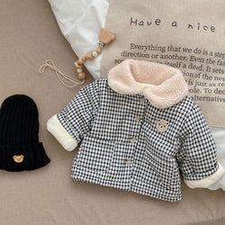 Baby Plaid Graphic Single Breasted Design Thickened Warm Winter Cotton Coat by MyKids-USA™
