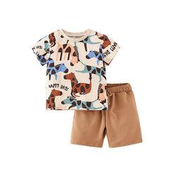 Baby Boy Horse Print Pattern Short Sleeve T-Shirt Combo Shorts Sets by MyKids-USA™