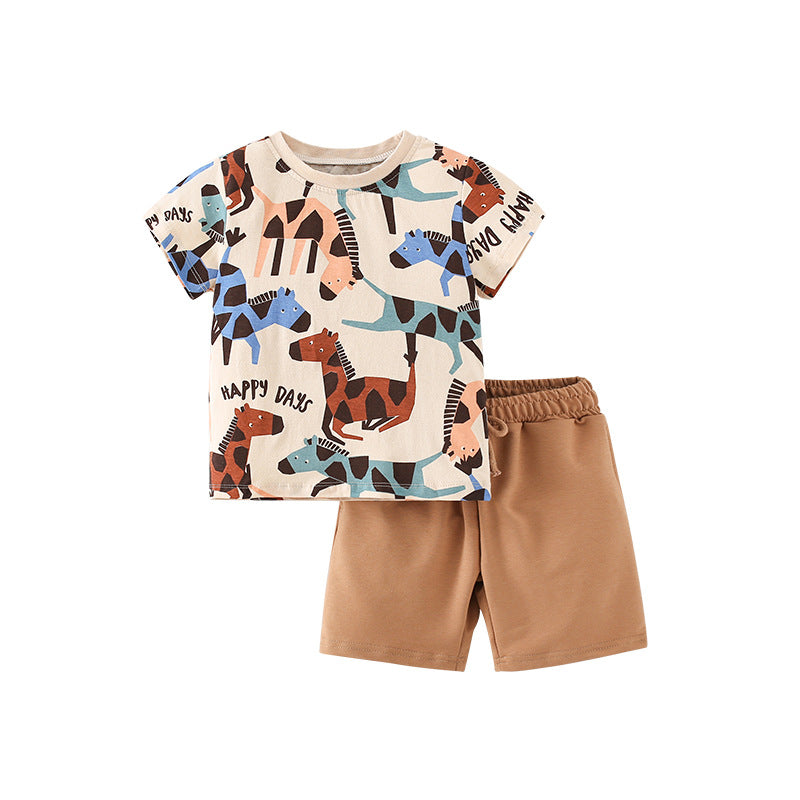 Baby Boy Horse Print Pattern Short Sleeve T-Shirt Combo Shorts Sets by MyKids-USA™