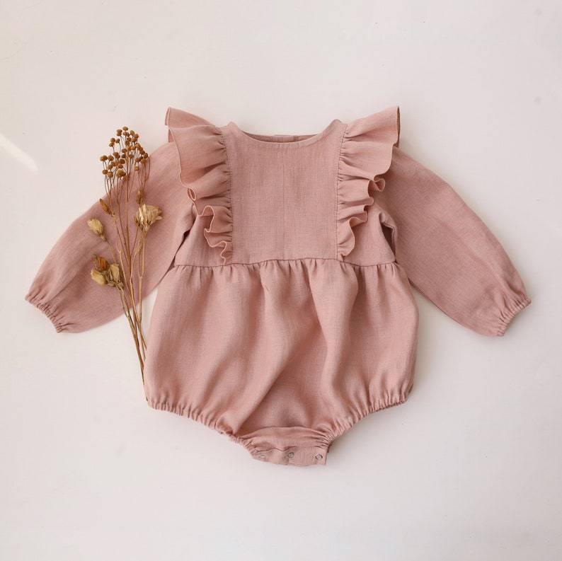 Baby Girl Solid Color Ruffle Design Linen Cotton Triangle Bodysuit by MyKids-USA™