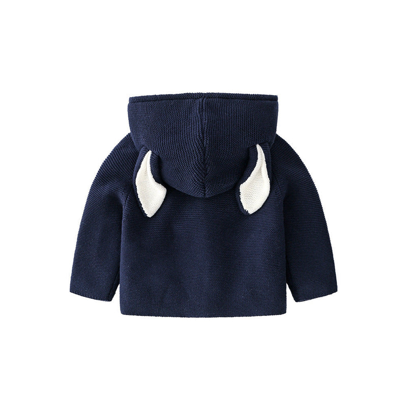 Baby Solid Color Bunny Ear Patched Hat Design Button Front Knitted Sweater Cardigan by MyKids-USA™