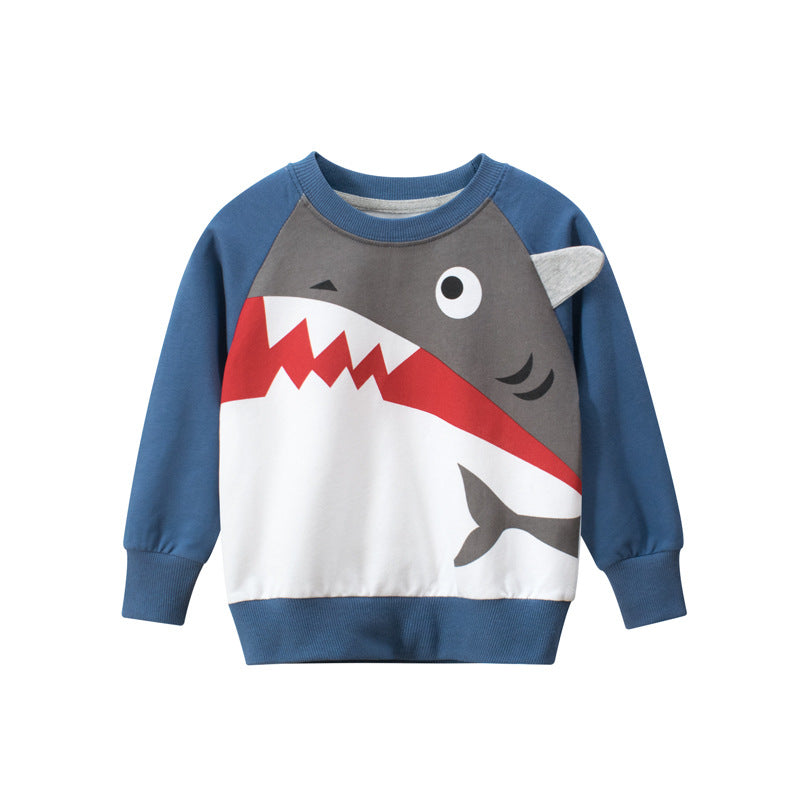 Baby Boy Shark Graphic Contrast Design Long Sleeved O-Neck Pullover Hoodies by MyKids-USA™