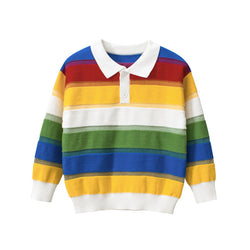 Baby Boy Colorful Striped Pattern Polo Neck Pullover Knitwear by MyKids-USA™