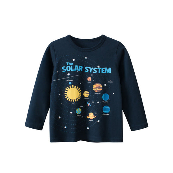 Baby Boy Planet Print Pattern Solid Color O-Neck Shirt by MyKids-USA™