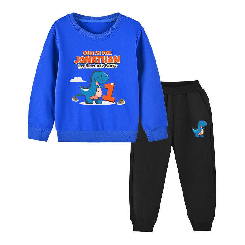 Cartoon Dinosaur Hoodie With Trousers Set