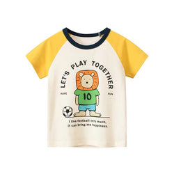 Baby Boy Cartoon Print Pattern Colorblock Design Short Sleeve Tops by MyKids-USA™