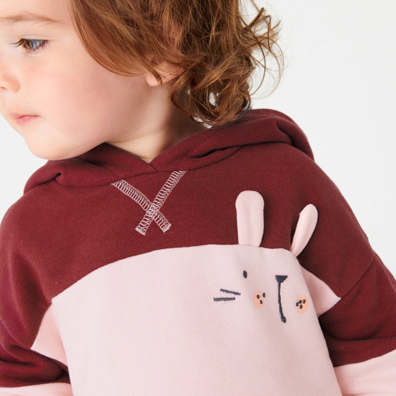 Baby Girl Rabbit Embroidered Graphic Colorblock Design Hoodie With Pant Sets by MyKids-USA™