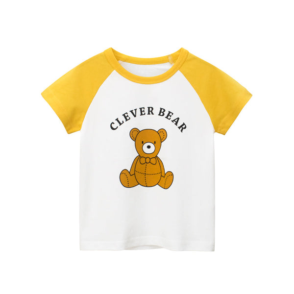 Girl Clever Bear Letter Combo Cartoon Bear Print Short-Sleeved T-Shirt by MyKids-USA™