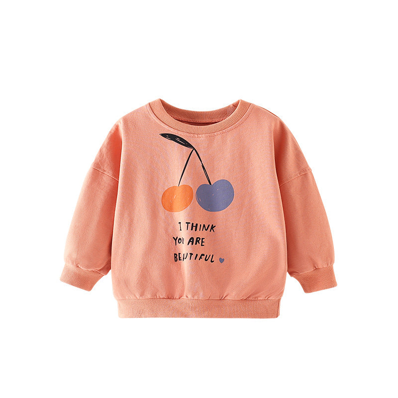 Baby Girl Cherry And Slogan Print Pattern Long Sleeve Hoodie by MyKids-USA™
