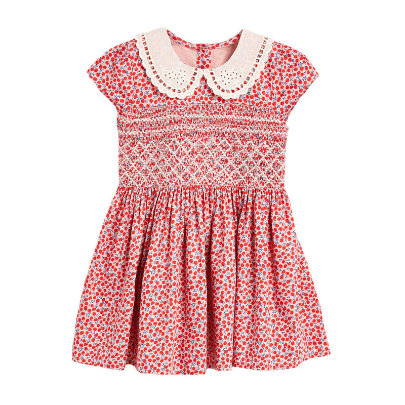 Baby Girl Ditsy Flower Print Hollow Carved Neck Knitted Waist Dress by MyKids-USA™
