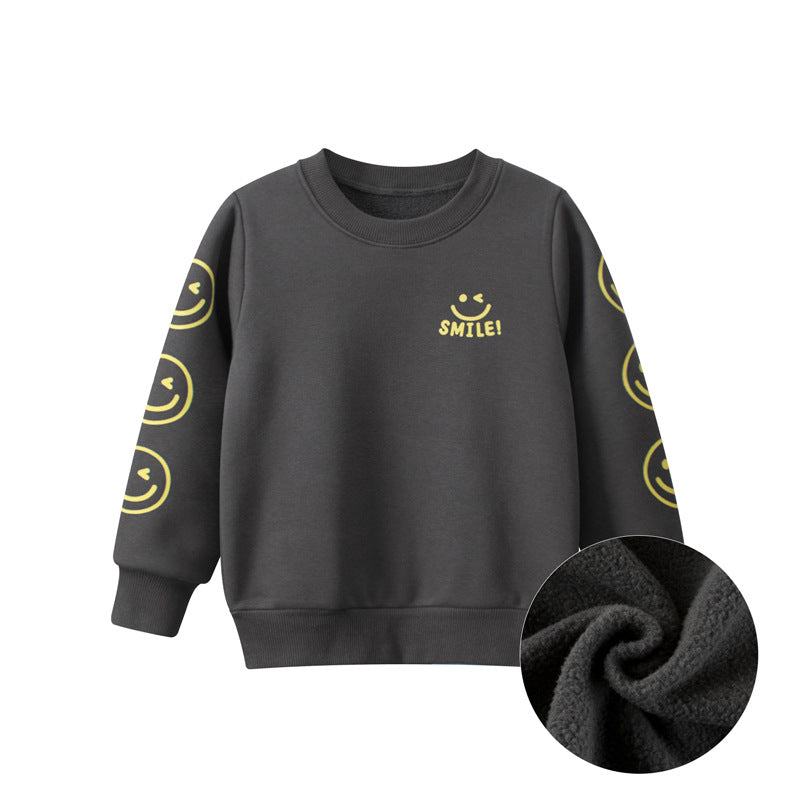 Baby Smiley Graphic Long Sleeve Fleece Thickened Hoodie In Autumn And Winter by MyKids-USA™