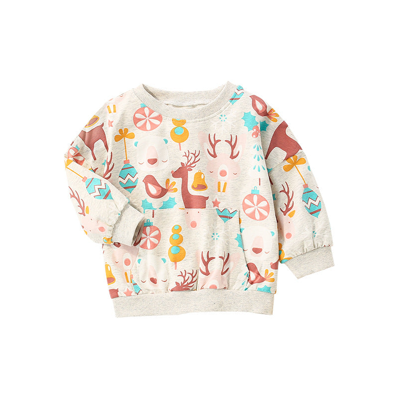 Baby Girl Deer Print Pattern O-Neck Fashion Hoodie by MyKids-USA™