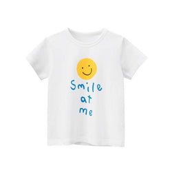 Baby Girls Smiling Face And Letters Print Round Neck Short Sleeved Tops In Summer by MyKids-USA™