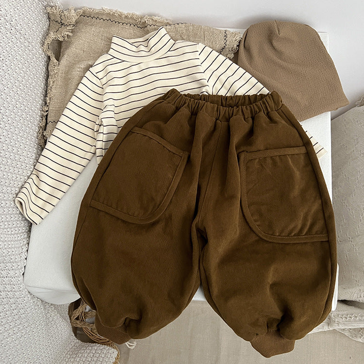 Baby Solid Color Casual Double Layel Thickened Vintage Style Pants by MyKids-USA™