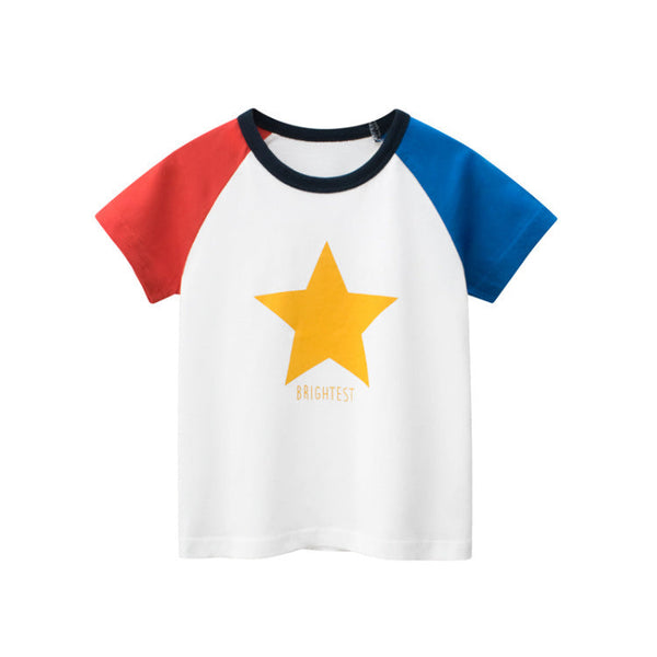 Baby Boy And Girl Star Print Color Matching Design O-Neck Fashion T-Shirt In Summer by MyKids-USA™