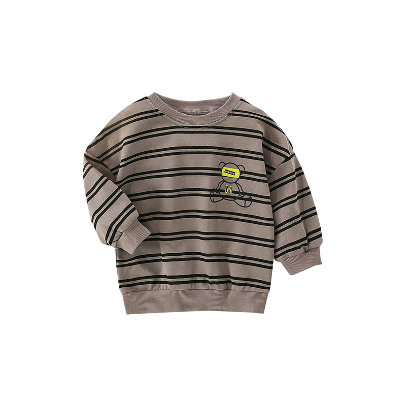 Baby Boy Bear And Striped Pattern Long Sleeve Sweatshirt by MyKids-USA™