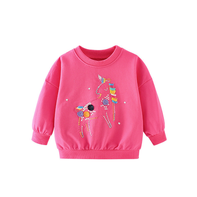 Baby Girl Colorful Unicorn Embroidered Design O-Neck Hoodie by MyKids-USA™