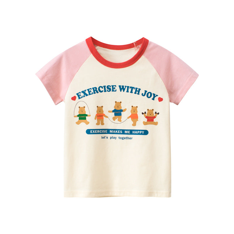 Baby Cartoon Bear Graphic Colorblock Design T-Shirt In Summer by MyKids-USA™
