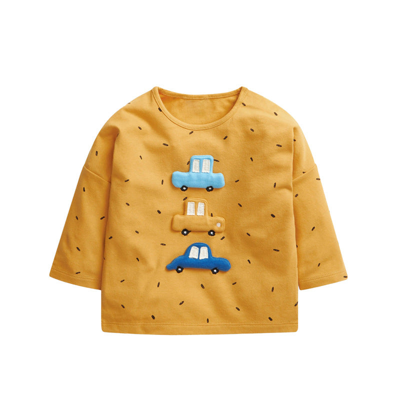 Baby Boy Car Patched Pattern Pullover Crewneck Long Sleeve Shirt by MyKids-USA™