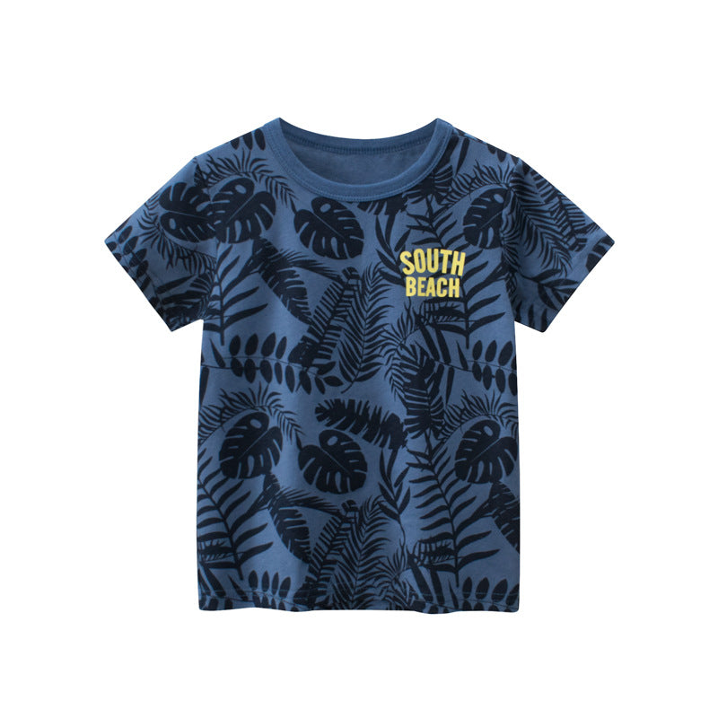 Baby Boy Leaves Print O-Neck Short-Sleeved Casaul T-Shirt by MyKids-USA™