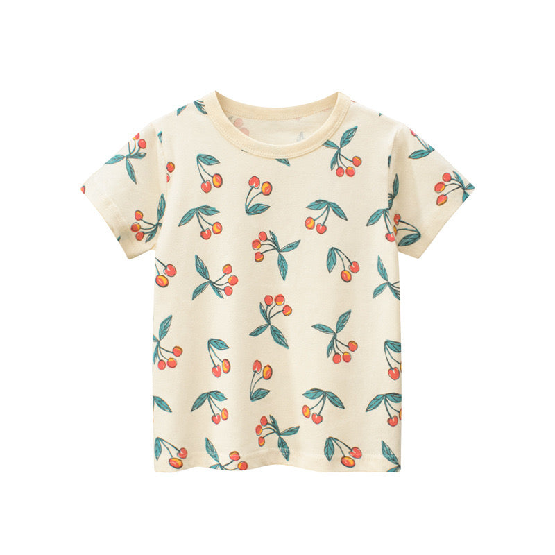 Baby Girl Fruit Cherry Print Short Sleeved T-Shirt In Summer by MyKids-USA™