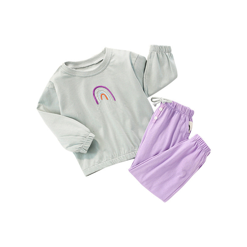 Baby Girl Rainbow Graphic Shirt Combo Solid Color Trousers Sets by MyKids-USA™